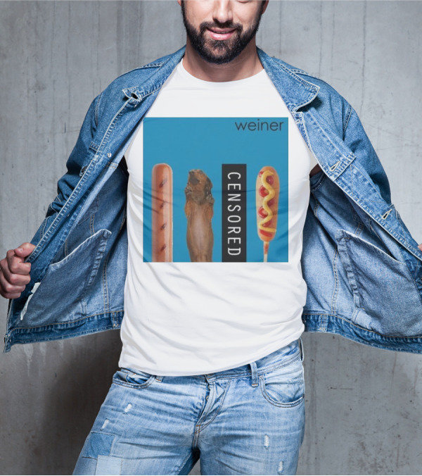 Weiner Hotdogs Censored Blue Background T-Shirt
