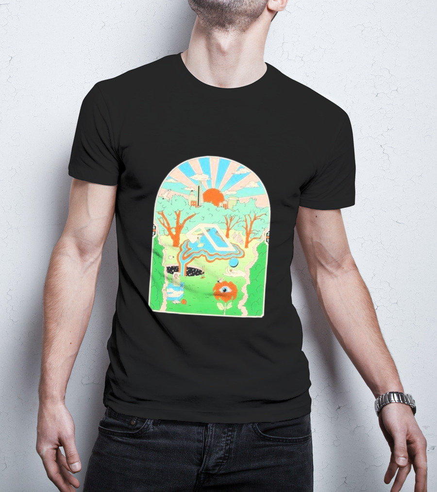 Anjunadeep X Andrew Mcgranahan Psychedelic Landscape With Eye And Cloud Motif T-Shirt