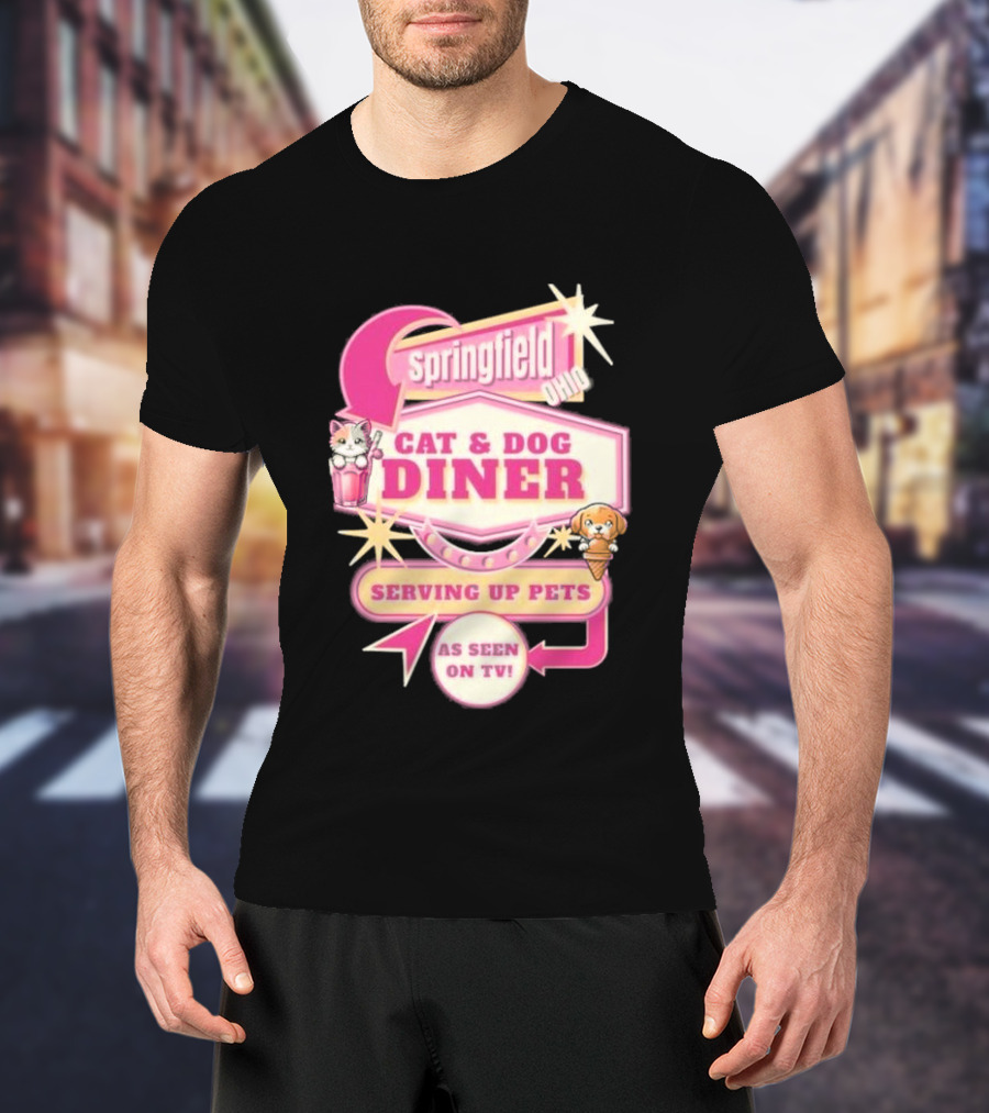 Springfield Cat And Dog Diner Serving Up Pets As Seen On TV Retro Neon Sign T-Shirt
