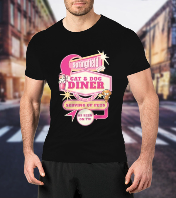 Springfield Cat And Dog Diner Serving Up Pets As Seen On TV Retro Neon Sign T-Shirt