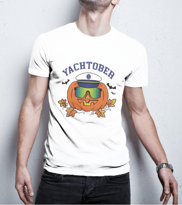 Yachtober Captain Pumpkin With Sunglasses And Bats T-Shirt