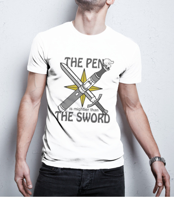 The Pen Is Mightier Than The Sword Compass Symbol Battling Forces T-Shirt