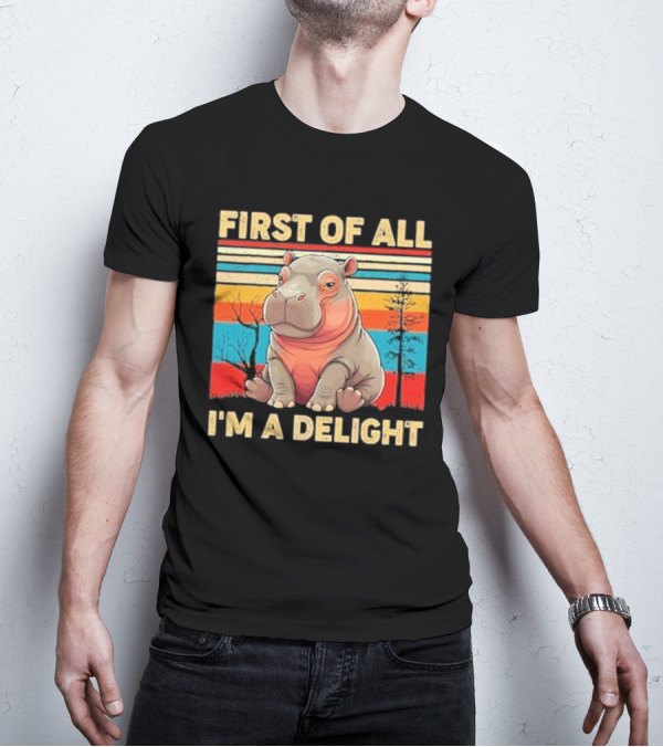 First Of All I'm A Delight Vintage Hippo Retro Stripes T-Shirt