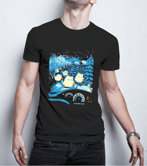 Haunted Road Pixel Art Ghost Cats Forest Adventure T-Shirt