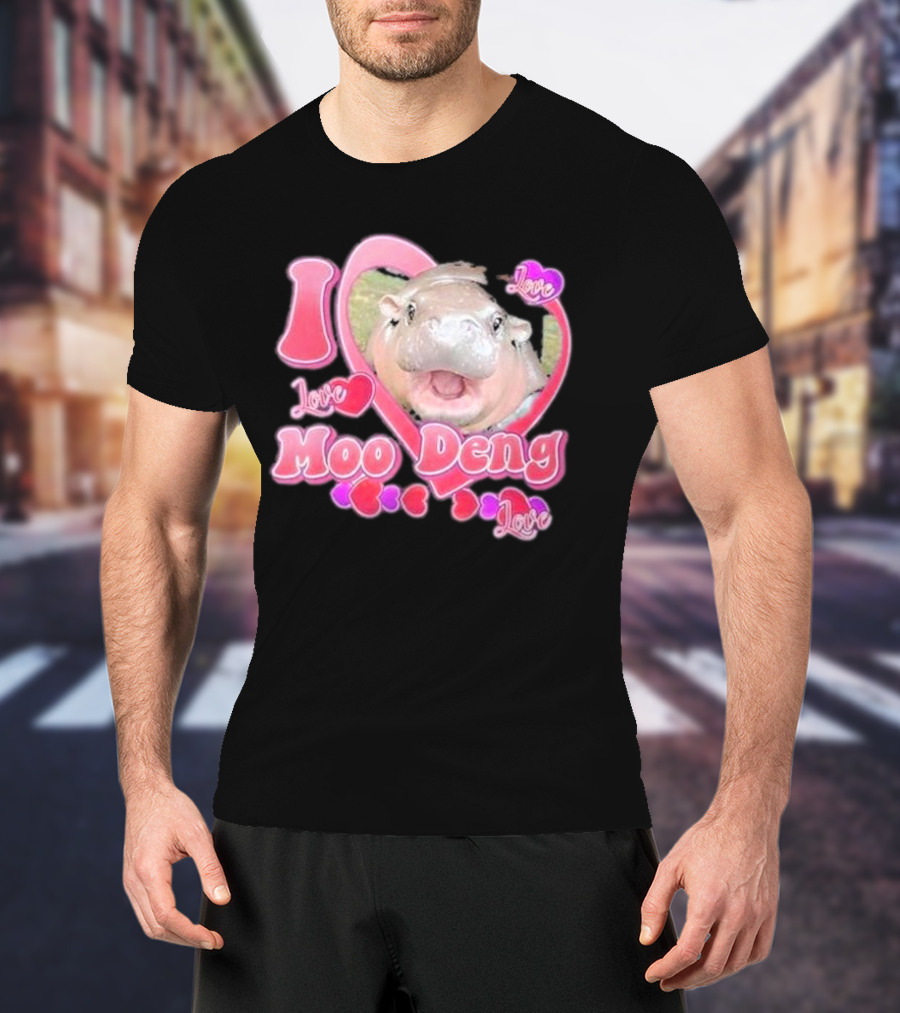 I Love Moo Deng Baby Hippo Heart Love Cute T-Shirt