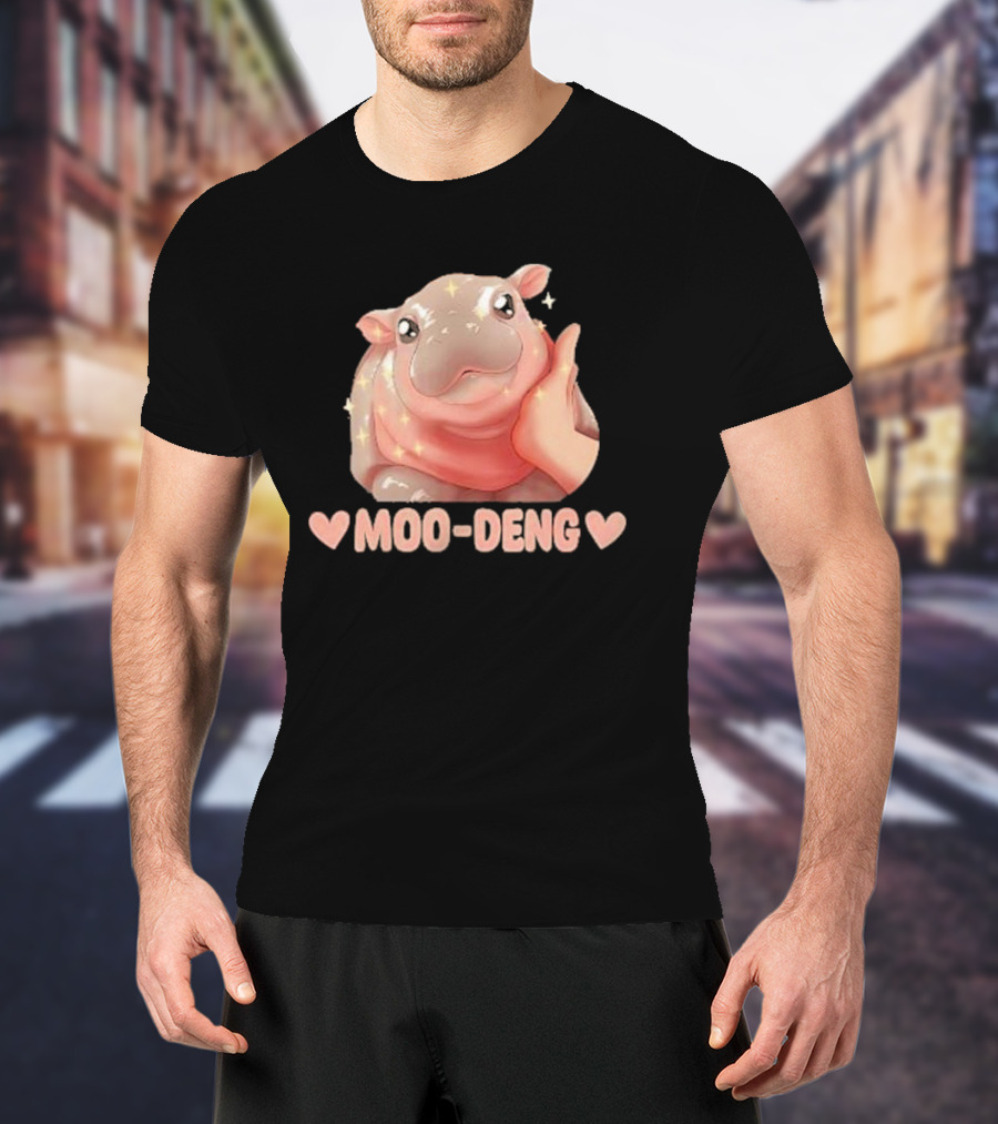 Moo Deng Bouncy Pig Cute Sparkly Hippo Image T-Shirt