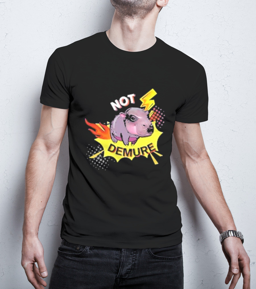 Moo Deng Not Demure Pop Art Hippo Lightning Fire Burst T-Shirt