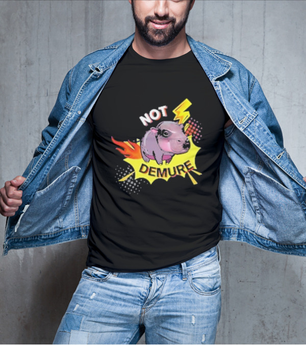 Moo Deng Not Demure Pop Art Hippo Lightning Fire Burst T-Shirt