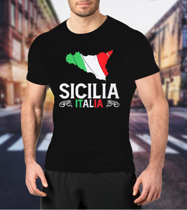 Sicilia Italia Sicily Map Italian Flag T-Shirt