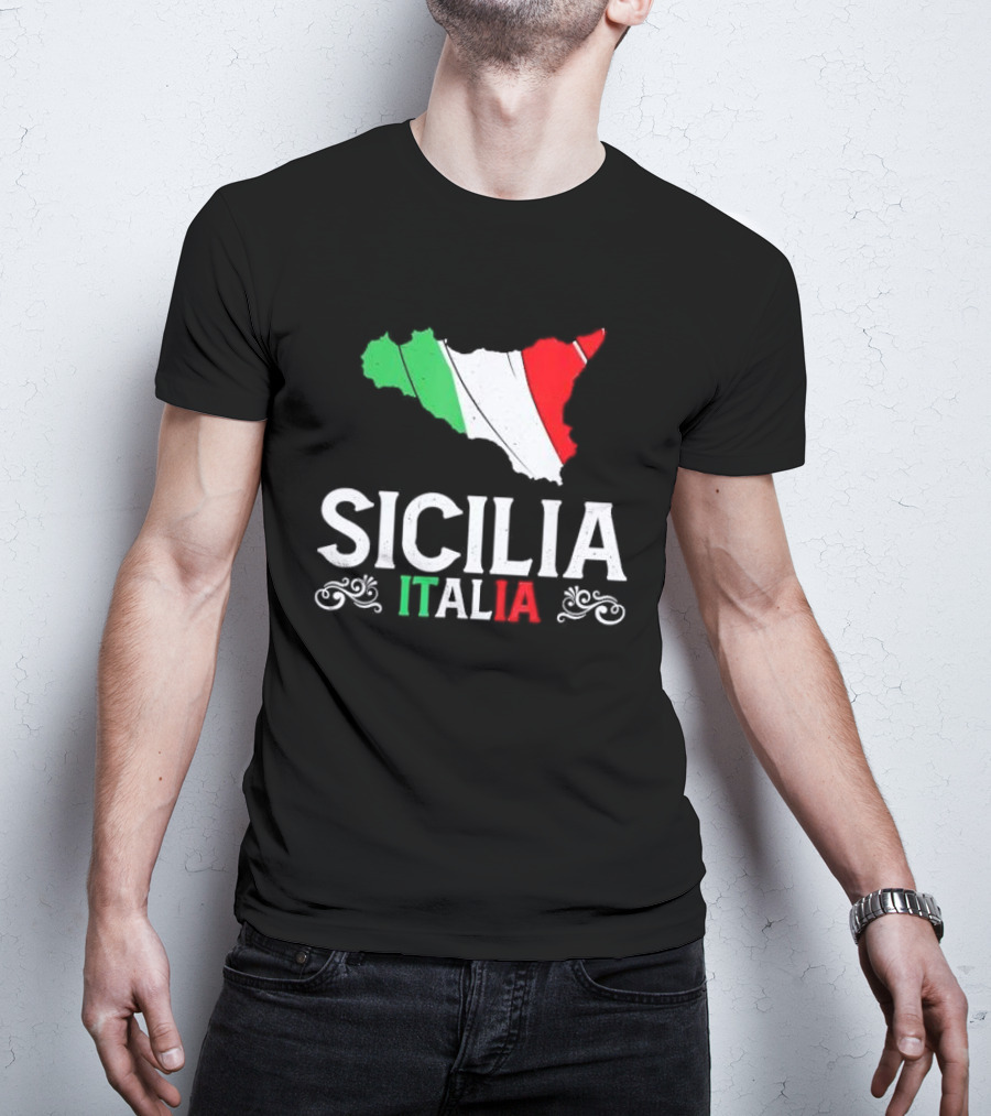 Sicilia Italia Sicily Map Italian Flag T-Shirt