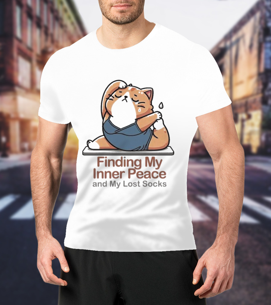 Finding My Inner Peace And My Lost Socks Yoga Chubby Cat T-Shirt