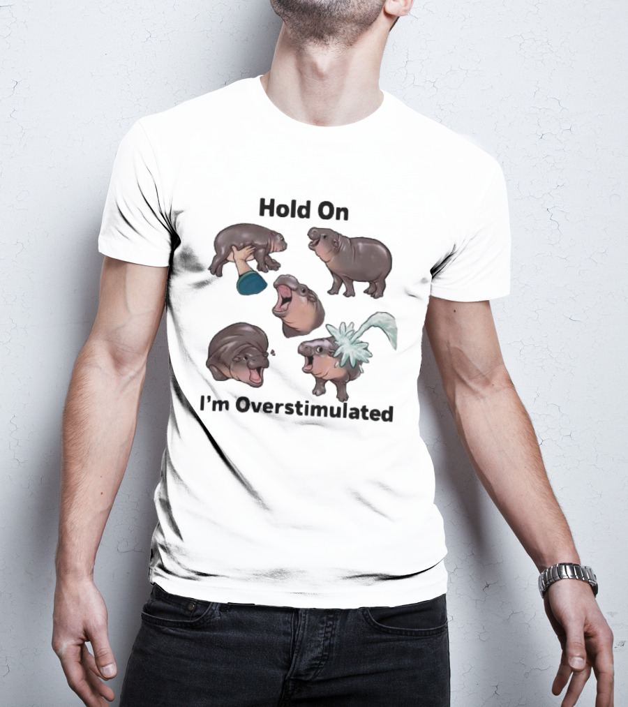 Hold On I'm Overstimulated Cute Laughing Hippos Collection T-Shirt