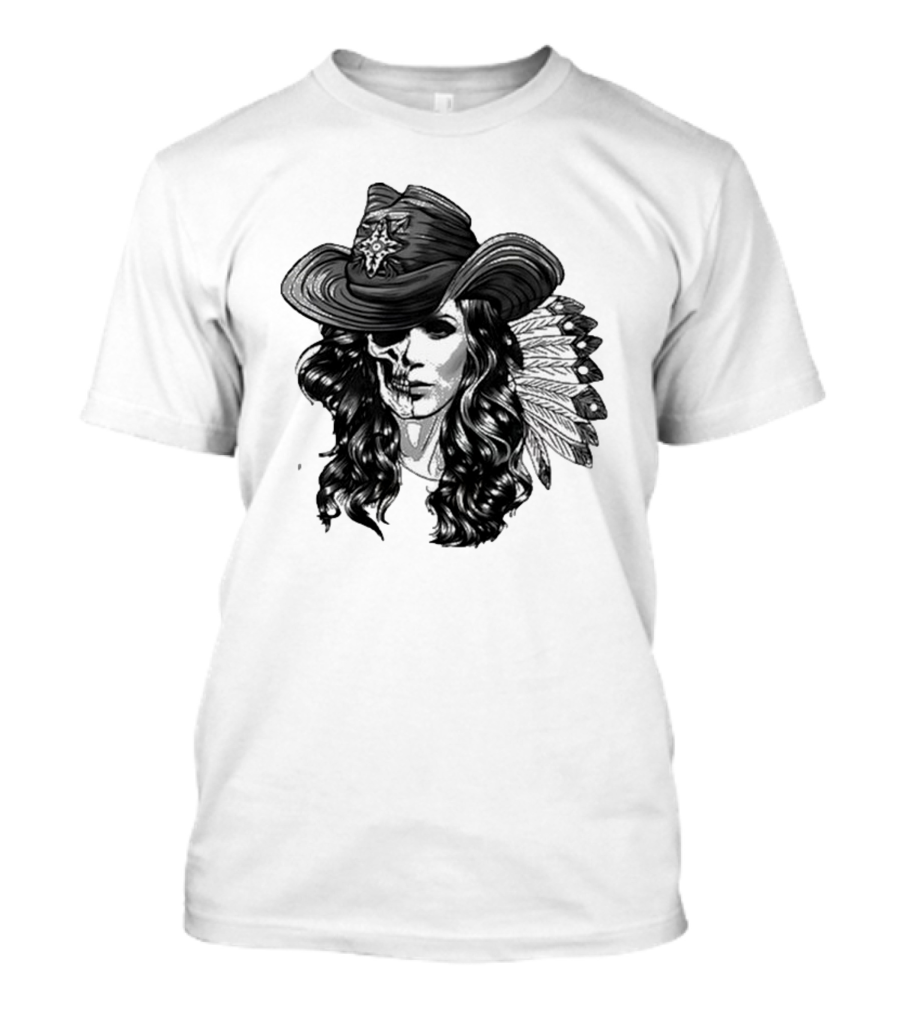 Mickie James Ghost Rider Cowgirl Skull Feather Hat T-Shirt