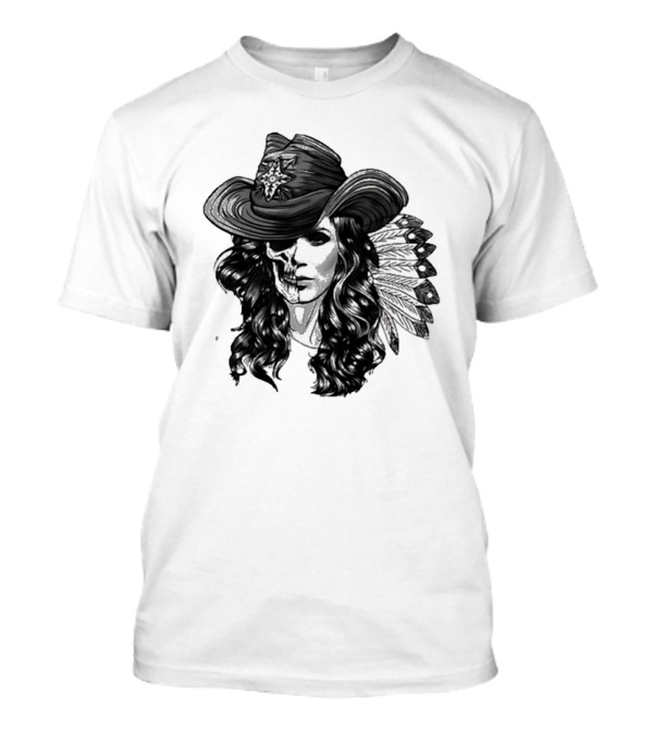 Mickie James Ghost Rider Cowgirl Skull Feather Hat T-Shirt