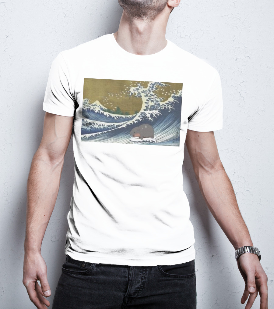 Moo Deng Surfing The Great Wave Off Kanagawa Hybrid T-Shirt