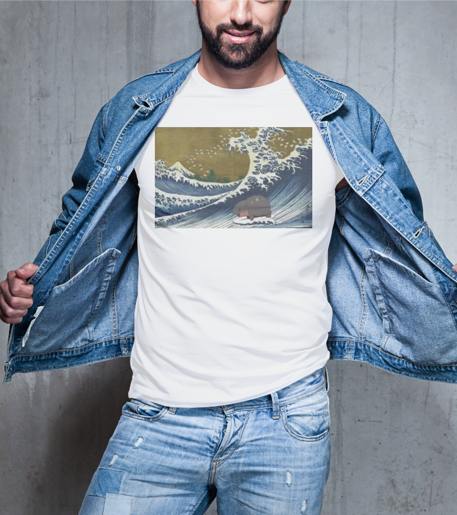 Moo Deng Surfing The Great Wave Off Kanagawa Hybrid T-Shirt