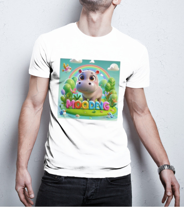 Moo-Deng The Famous Baby Pygmy Hippo Moo Deng Rainbow Meadow Scene T-Shirt