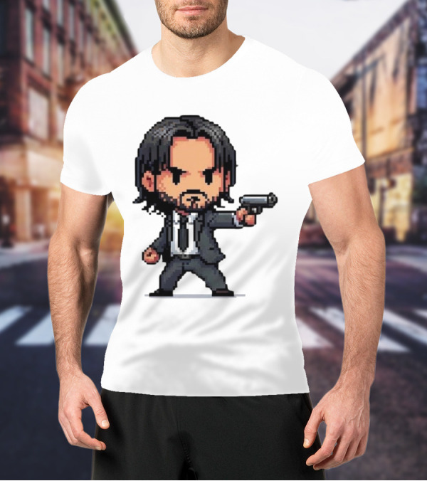 Pixel Chibi John Wick With Gun T-Shirt
