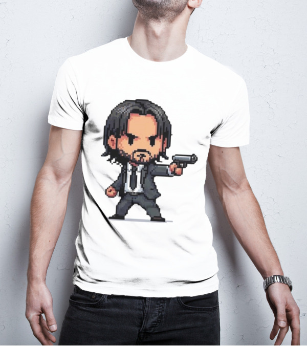 Pixel Chibi John Wick With Gun T-Shirt