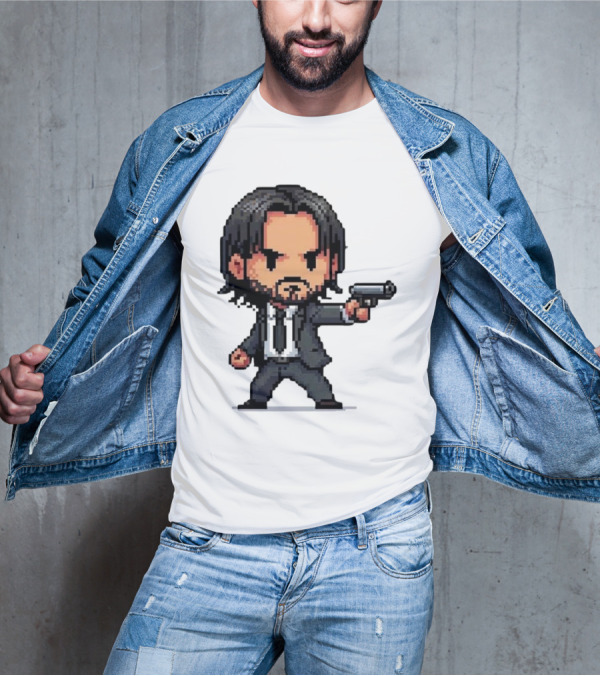 Pixel Chibi John Wick With Gun T-Shirt