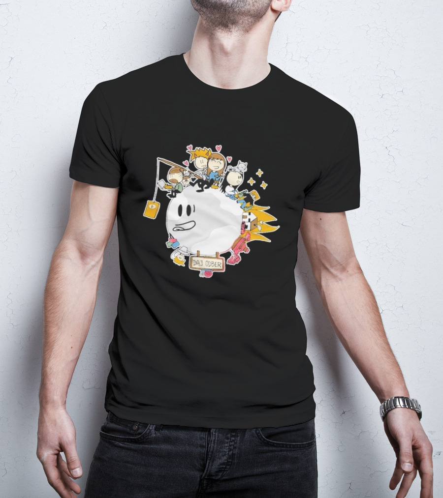 Daj Odber Cartoon Characters Around Smiling Moon With Expressions And Accessories T-Shirt
