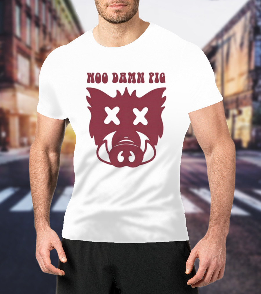 Woo Damn Pig Razorback Silhouette With X Eyes T-Shirt