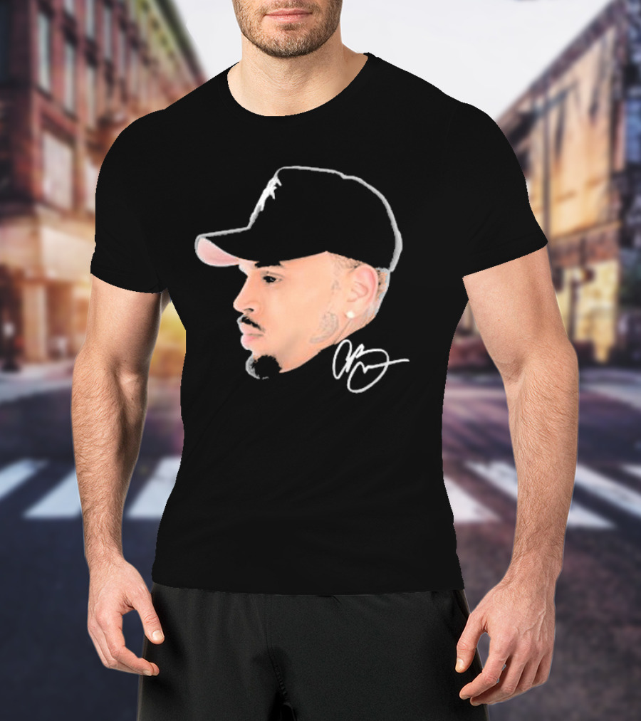 20 Years Of Chris Brown Big Head Signature Cap Profile T-Shirt