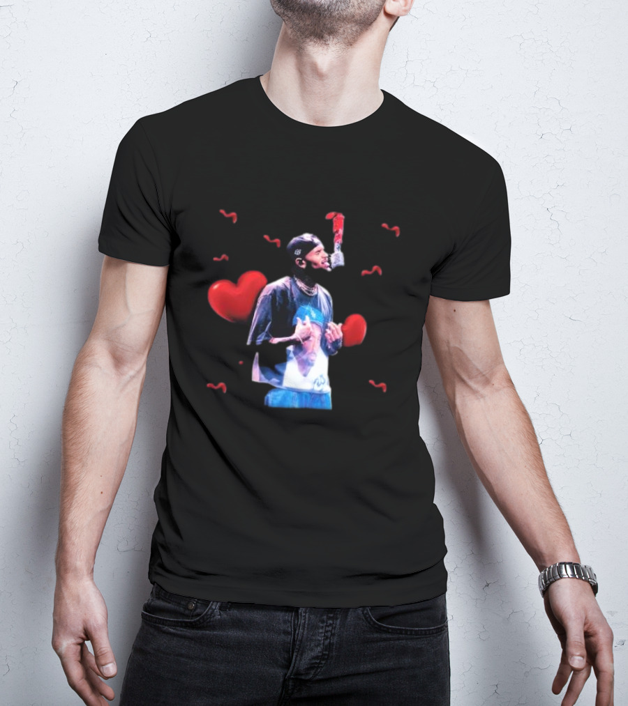 Chris Brown Microphone Performance With Hearts T-Shirt