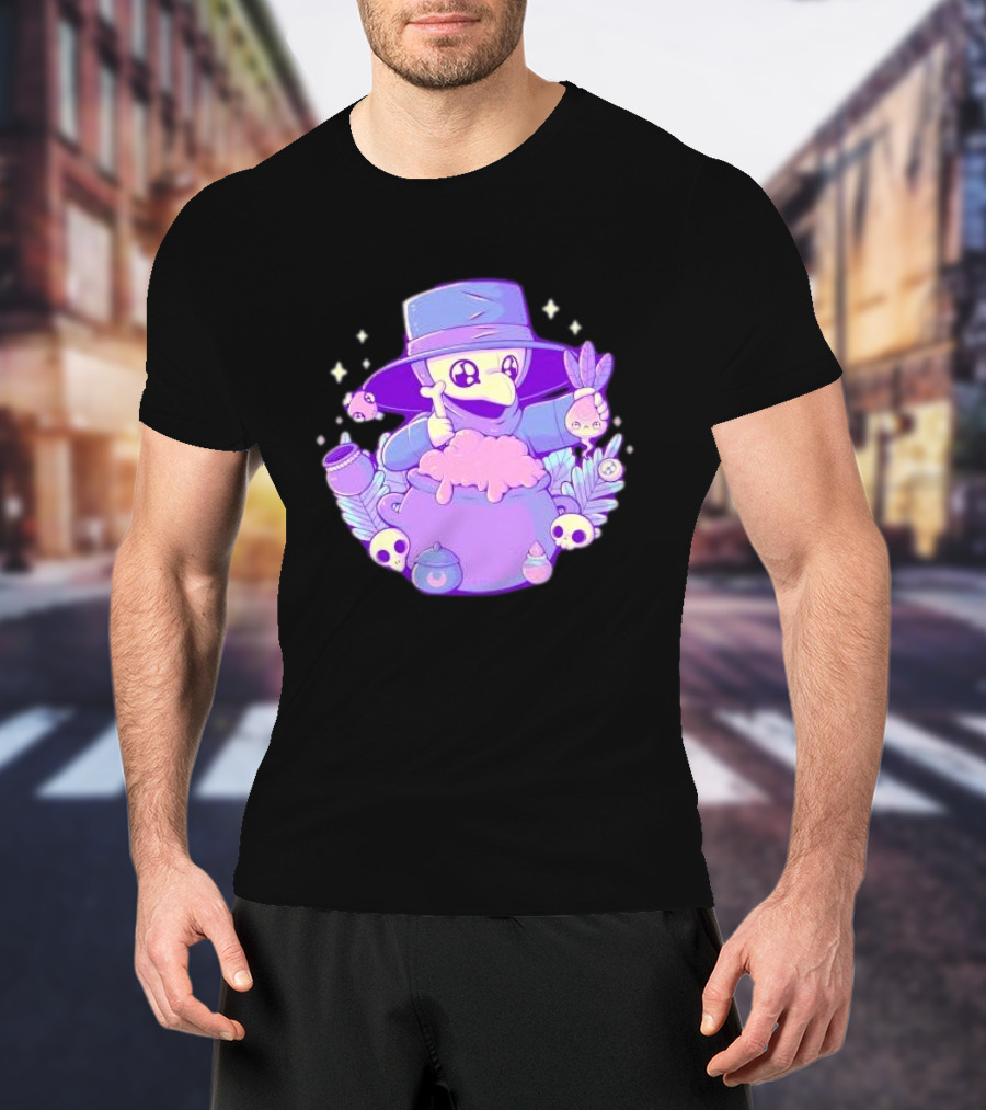 Cute Kawaii Plague Doctor With Potion Cauldron And Skulls T-Shirt