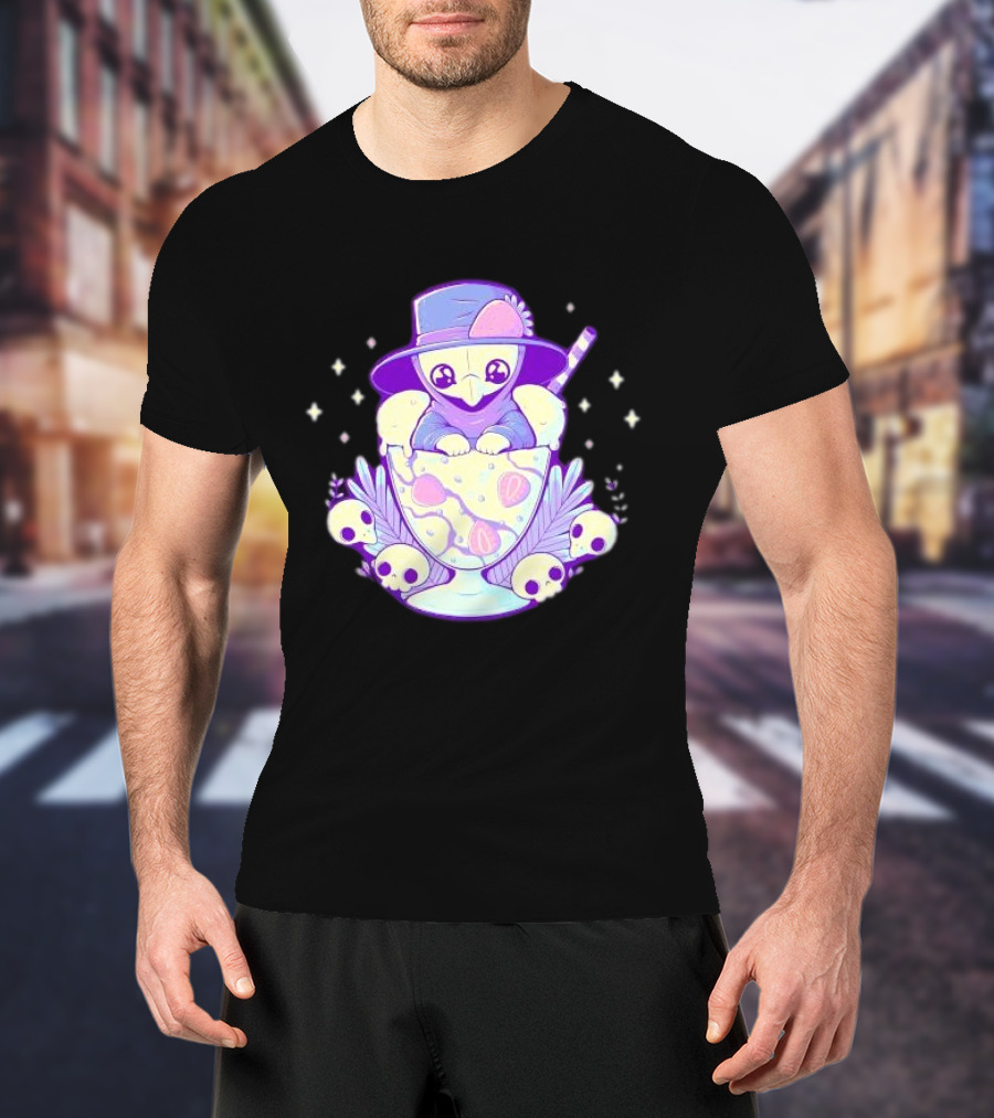 Cute Plague Doctor Ice Cream Delight With Skulls And Stars T-Shirt
