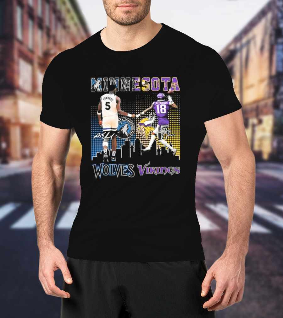 Minnesota Timberwolves Vikings Edwards Jefferson Collaboration T-Shirt