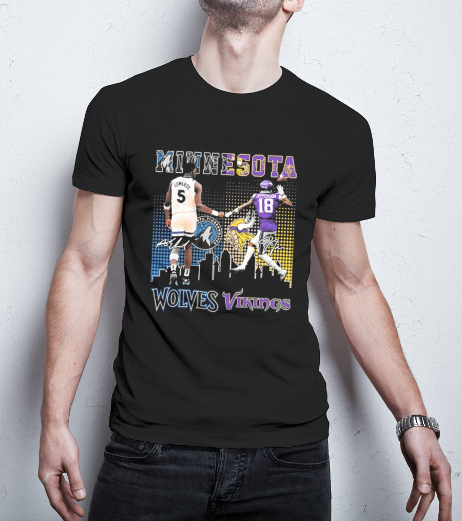 Minnesota Timberwolves Vikings Edwards Jefferson Collaboration T-Shirt