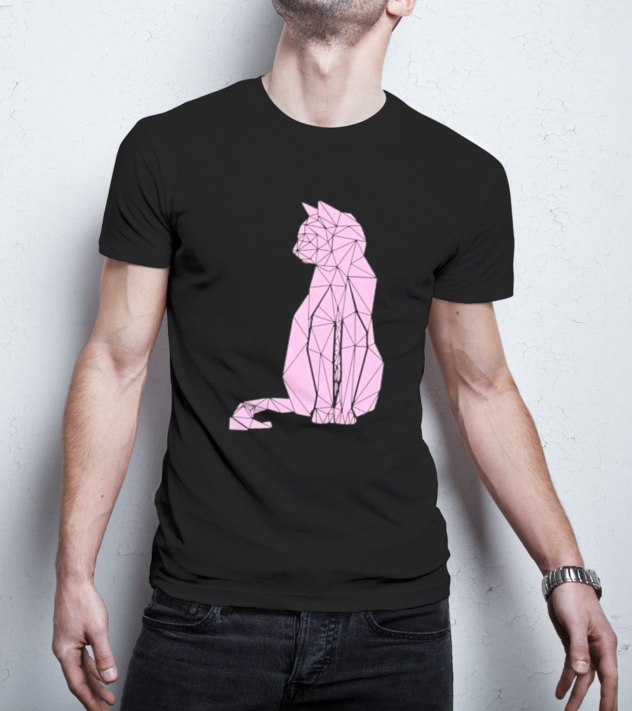 Geometric Cat Feline Pet Lover Minimalist Pink Line T-Shirt