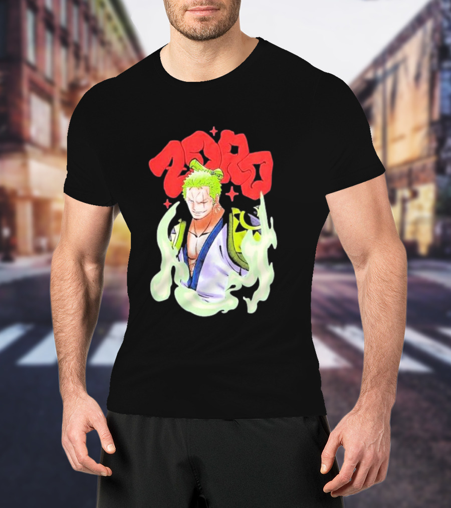 One Piece Zoro Japan Animation Airbrush Style Manga Character T-Shirt