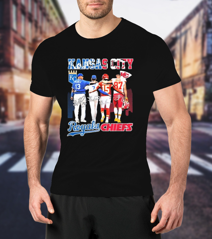 Kansas City Perez Witt Jr Mahomes Kelce Royals Chiefs T-Shirt
