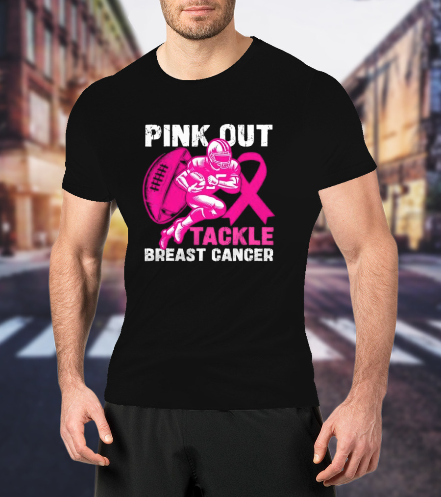 PINK OUT TACKLE BREAST CANCER Football Players Awareness T-Shirt