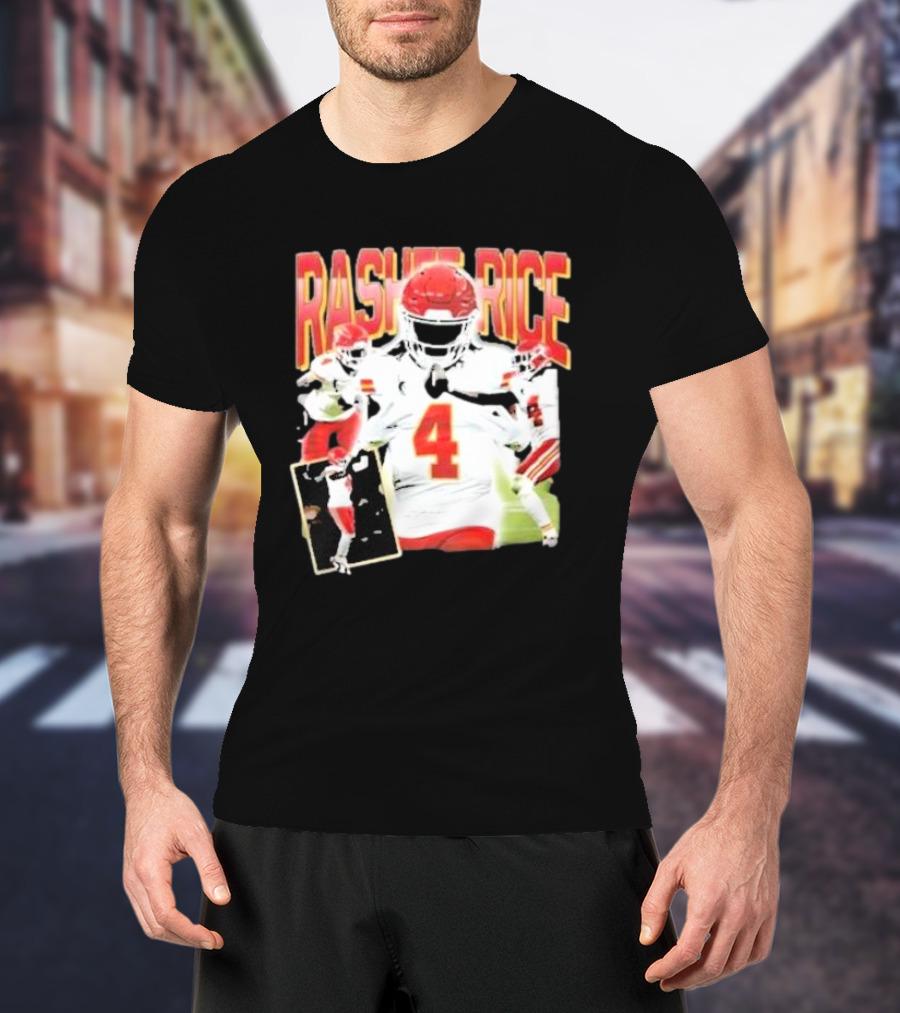Rashee Rice Football Action 4 Red And White Uniform T-Shirt