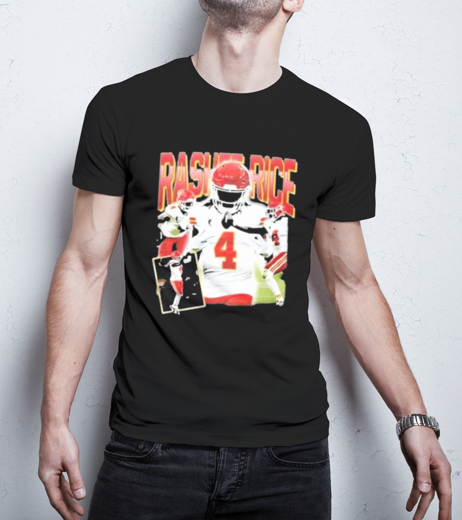 Rashee Rice Football Action 4 Red And White Uniform T-Shirt