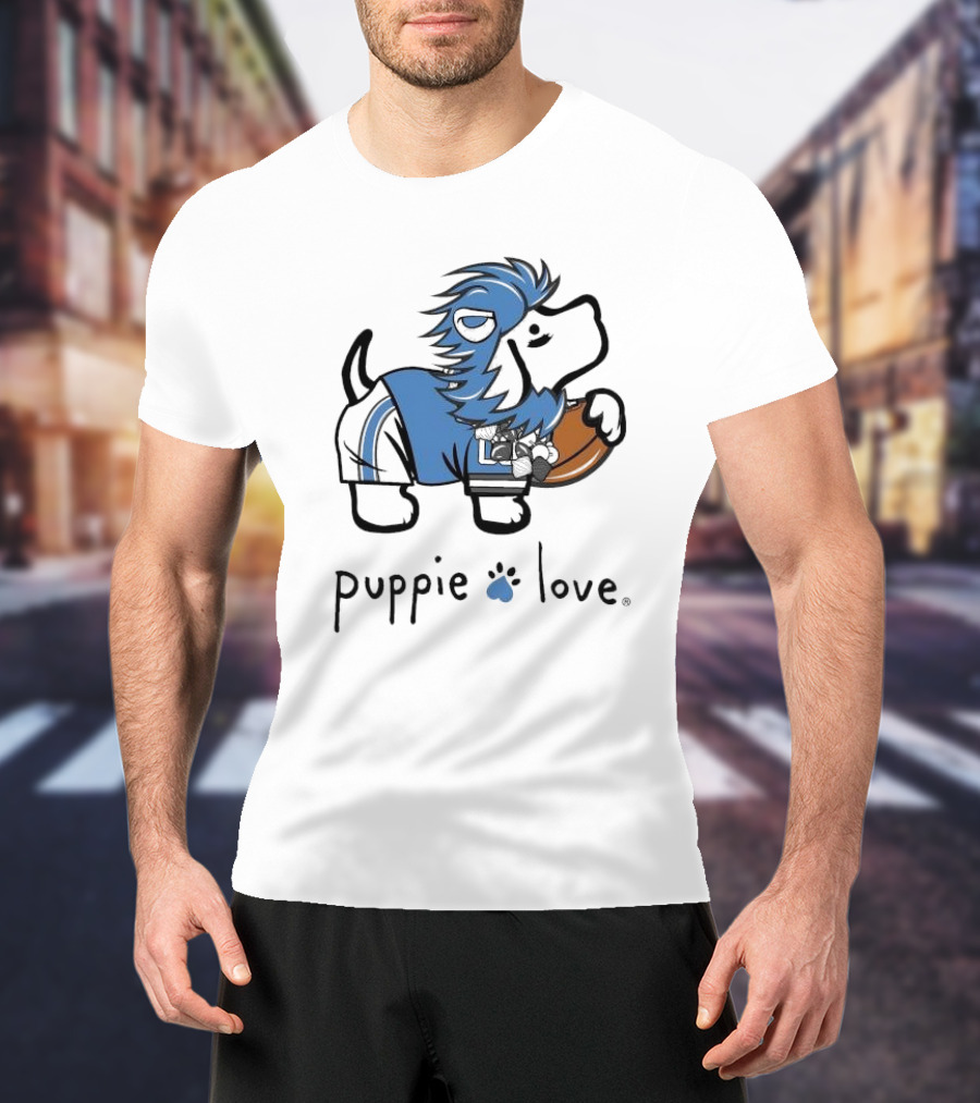 Puppie Love Blue And Silver Mascot Pup Detroit Lions Football T-Shirt