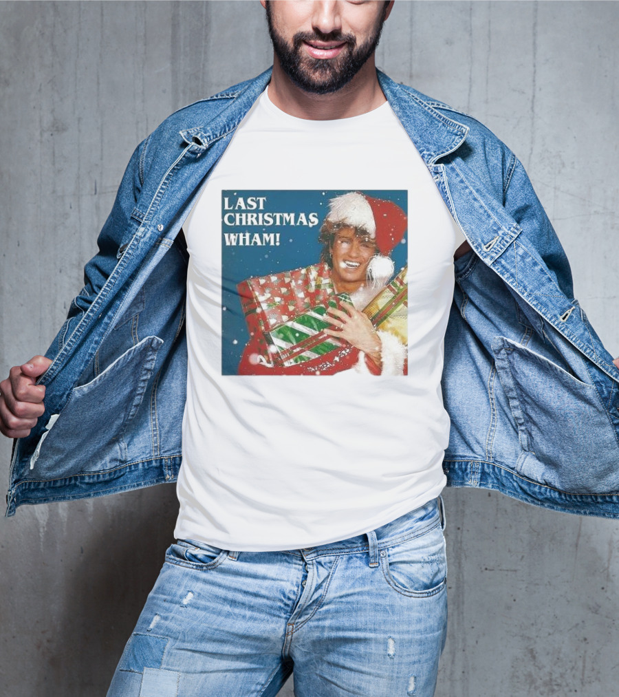 Last Christmas Wham George Michael Santa Hat Holding Gift T-Shirt