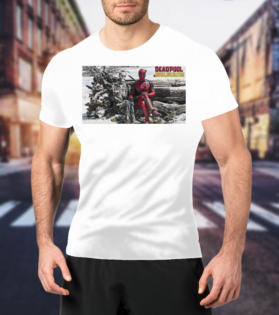 Deadpool And Skeleton Wolverine Snowy Scene T-Shirt