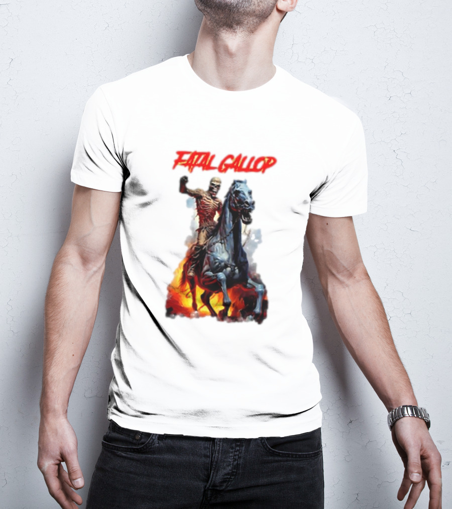 Fatal Gallop Diabolic Fear Black Horror Evil Monster Terror Skeleton Rider Horse Flames T-Shirt