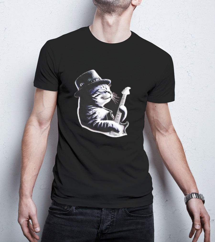 Cat Playing Guitar Funny Rock Music Guitar Cat T-Shirt