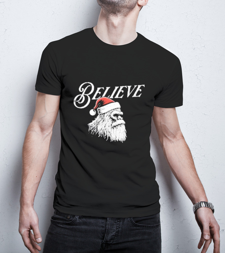 Believe Santa Squatch Christmas Yeti Face T-Shirt