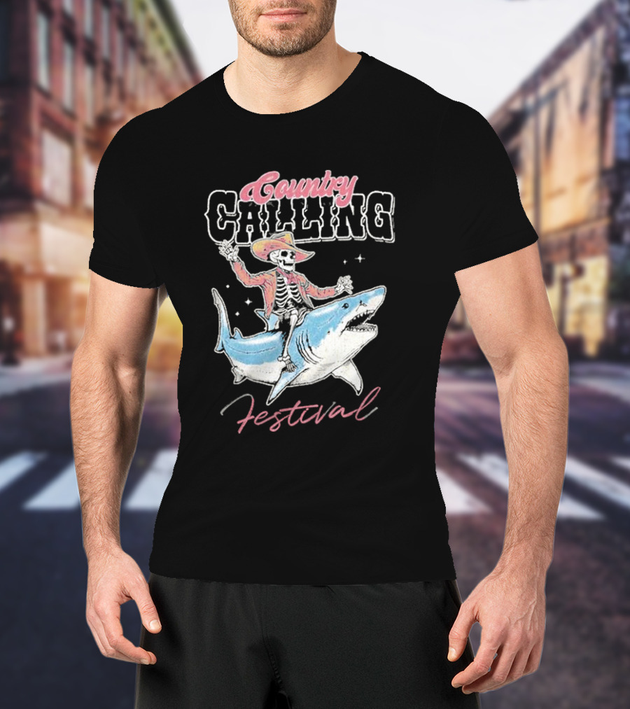 Country Calling Festival Cowboy Shark Skeleton T-Shirt