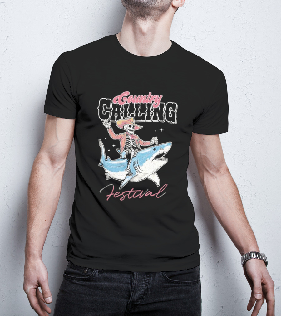Country Calling Festival Cowboy Shark Skeleton T-Shirt