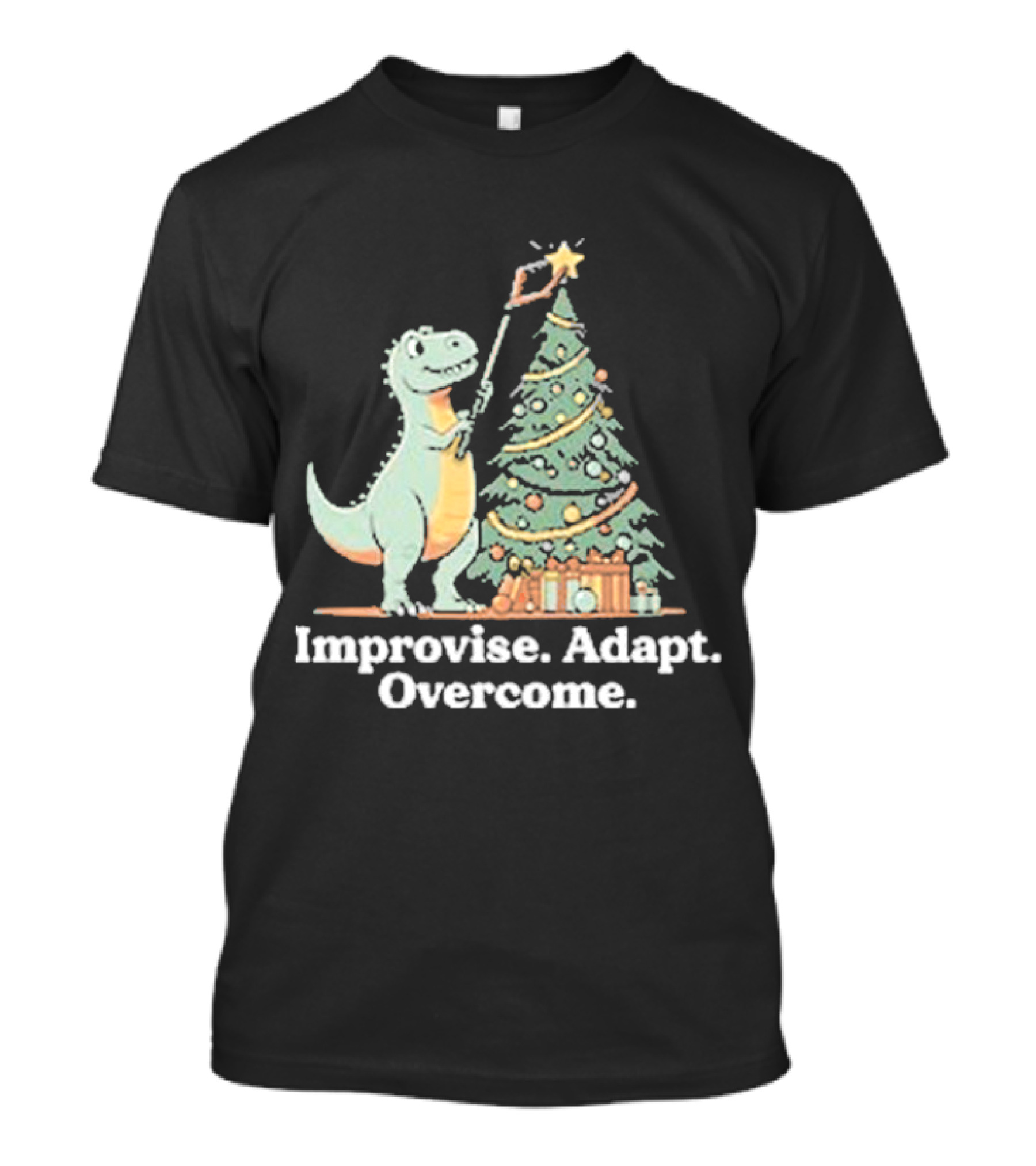 Improvise Adapt Overcome Tree Rex Dinosaur Christmas Star T-Shirt