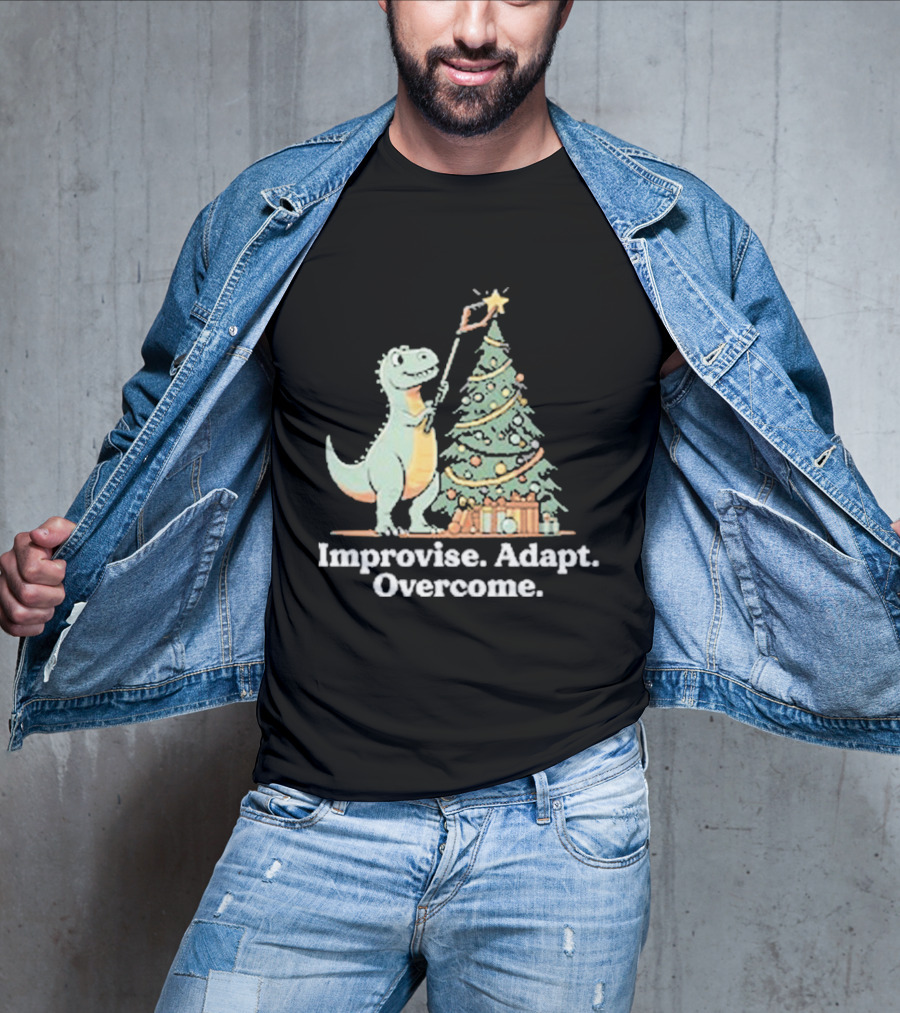 Improvise Adapt Overcome Tree Rex Dinosaur Christmas Star T-Shirt
