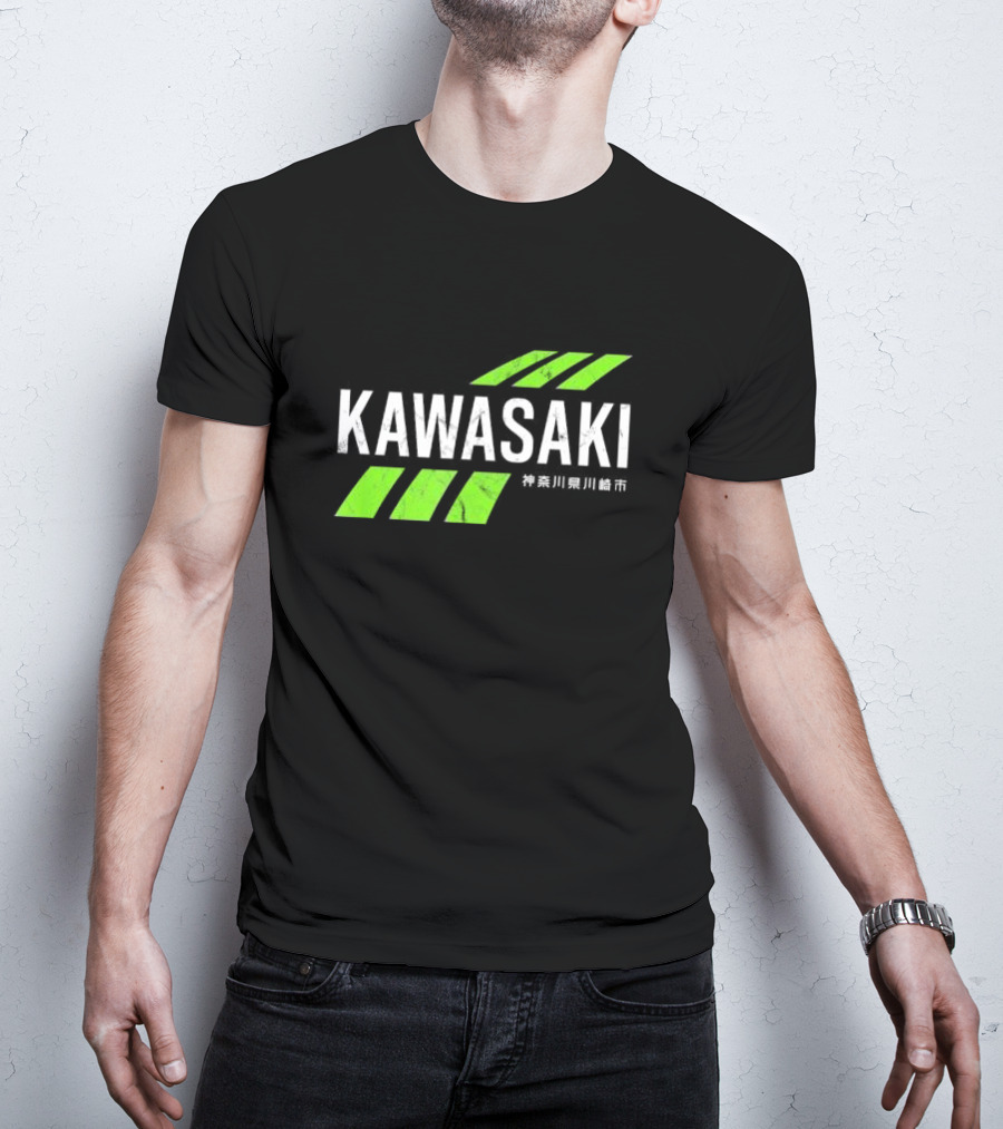 Kawasaki Green City Kanagawa Japanese Text Racing Stripes T-Shirt