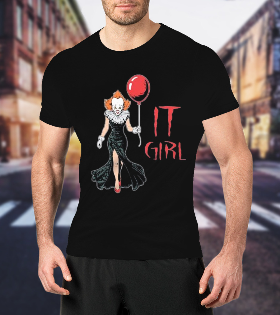 Pennywise IT Girl Holding Red Balloon In Black Dress T-Shirt